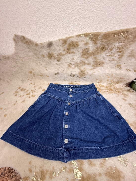 American Eagle Outfitters Dresses & Skirts - American Eagle Denim Blue Short Flair Pleaded Skirt Button Down Sz 2